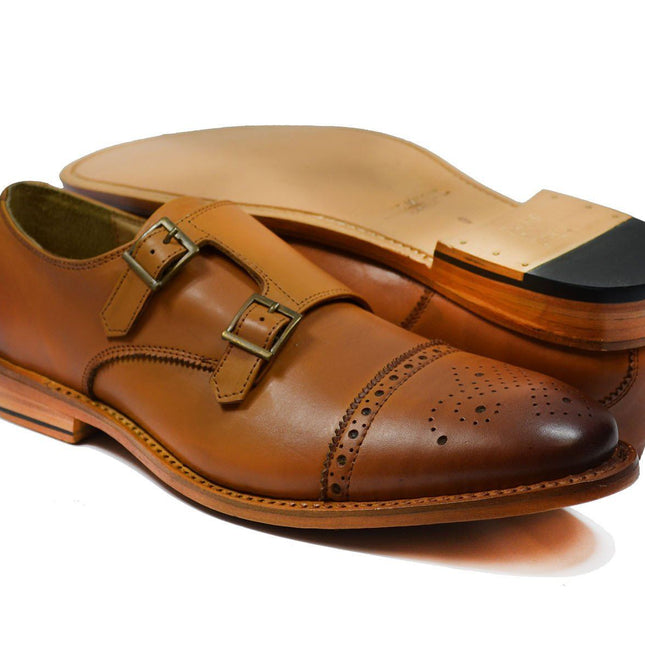 WILLIAMS Classic Brown Monk Strap Full Leather Dress Shoes Paul Malone Shoes - Paul Malone.com