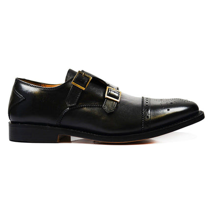 WILLIAMS Black Full Leather Monk Strap Dress Shoes Paul Malone Shoes - Paul Malone.com