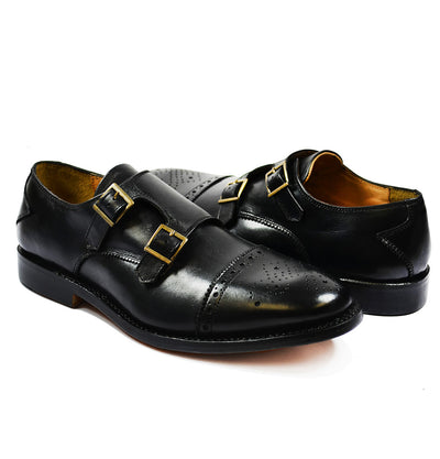 WILLIAMS Black Full Leather Monk Strap Dress Shoes Paul Malone Shoes - Paul Malone.com