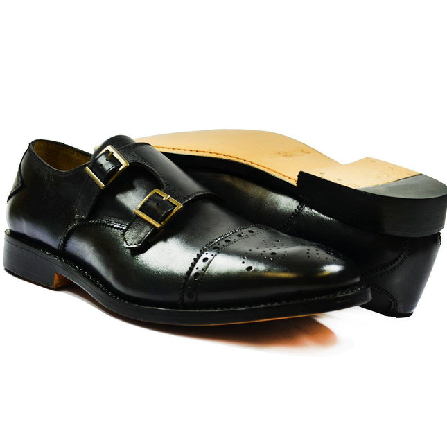 WILLIAMS Black Full Leather Monk Strap Dress Shoes Paul Malone Shoes - Paul Malone.com