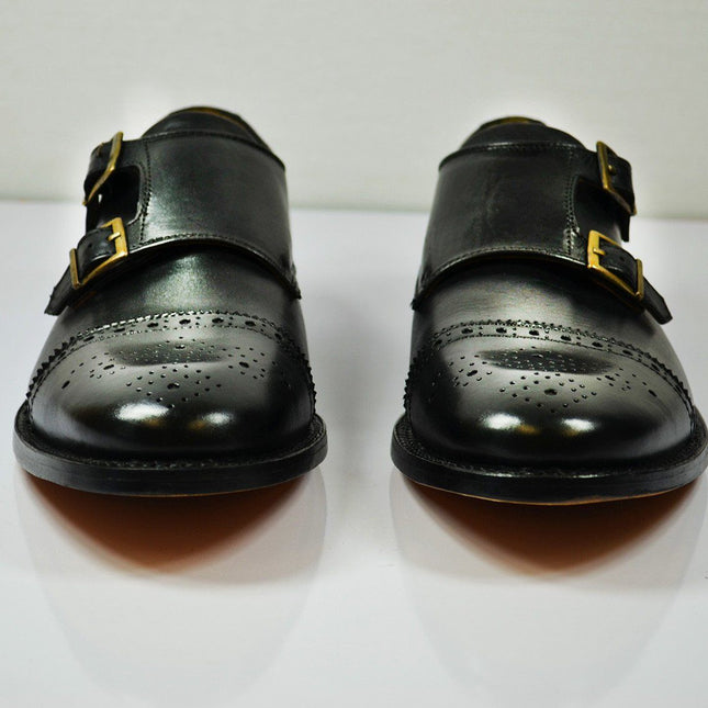 WILLIAMS Black Full Leather Monk Strap Dress Shoes Paul Malone Shoes - Paul Malone.com