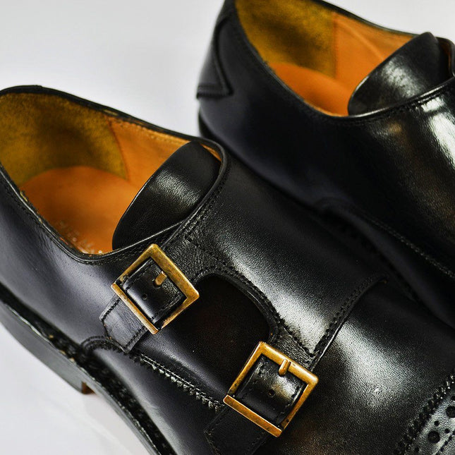 WILLIAMS Black Full Leather Monk Strap Dress Shoes Paul Malone Shoes - Paul Malone.com
