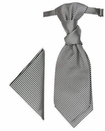 Silver and Black Striped Cravat and Pocket Square Set Paul Malone Cravat - Paul Malone.com