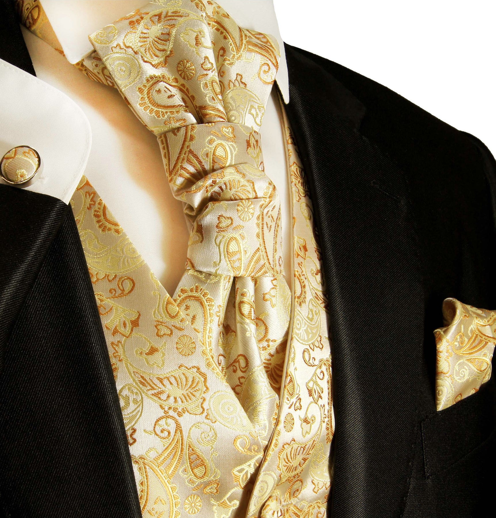 Black and Gold Paisley Vest and Tie Set