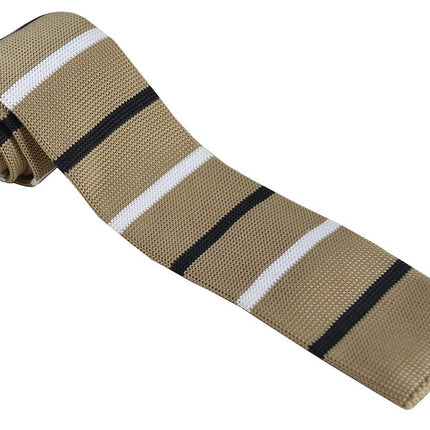 Tan, Black and White Striped Knit Tie Paul Malone Ties - Paul Malone.com