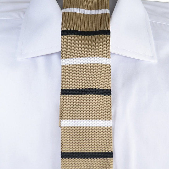 Tan, Black and White Striped Knit Tie Paul Malone Ties - Paul Malone.com