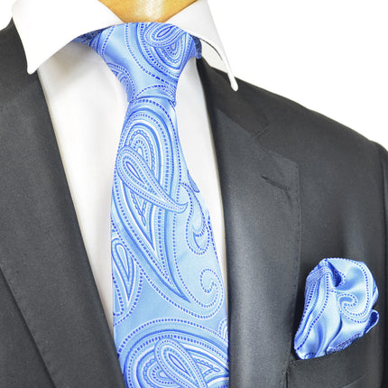 Palace Blue Paisley Silk Tie and Pocket Square Paul Malone Ties - Paul Malone.com