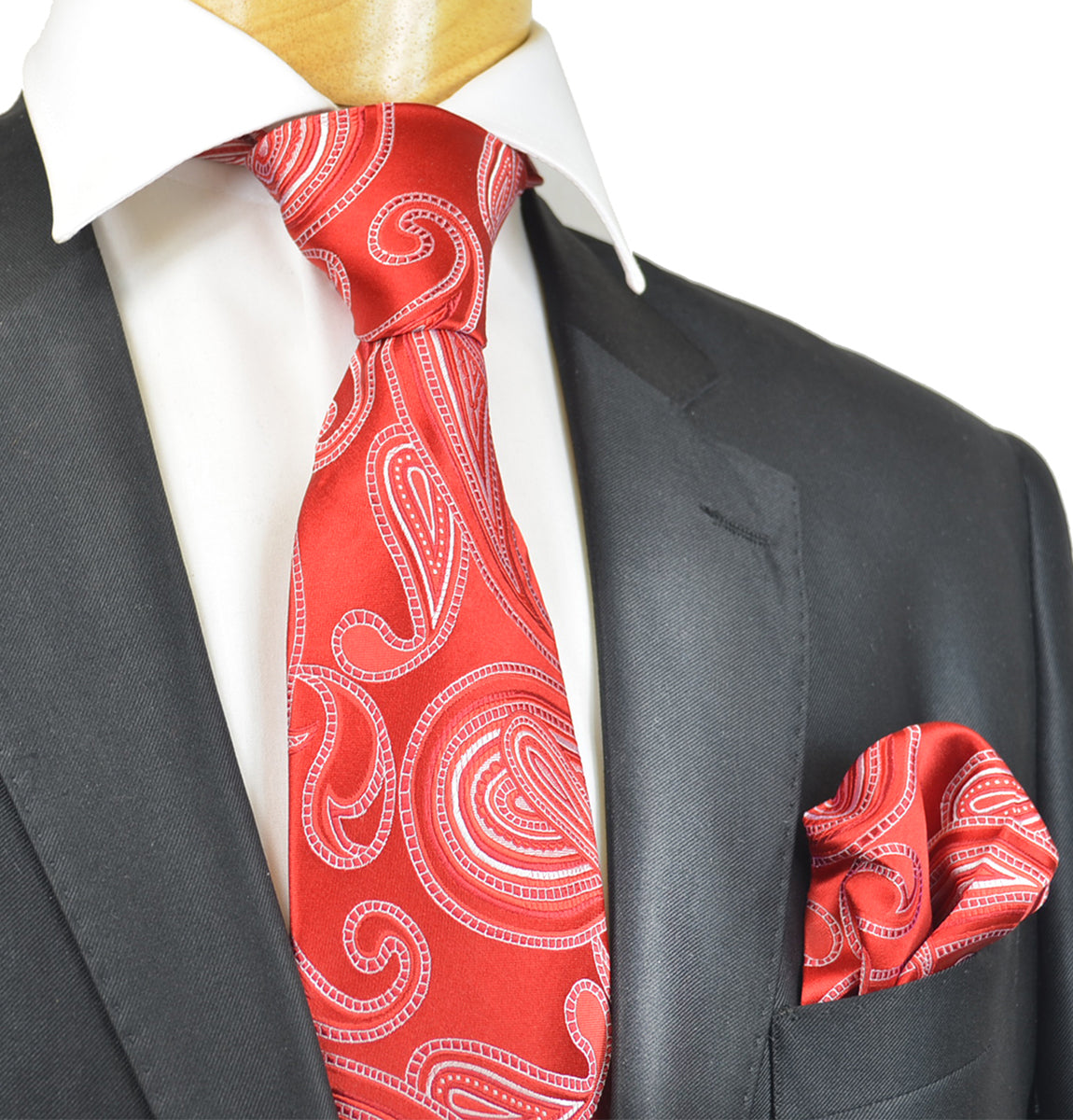 Red and Gold Paisley Silk Necktie by Paul Malone, Regular Tie (58In. x 3.25In.) / Red