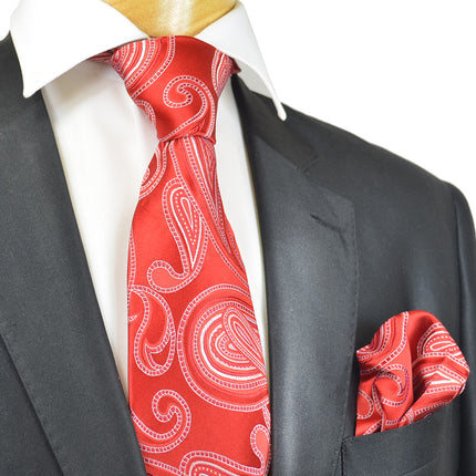 Ribbon Red Paisley Silk Tie and Pocket Square Paul Malone Ties - Paul Malone.com
