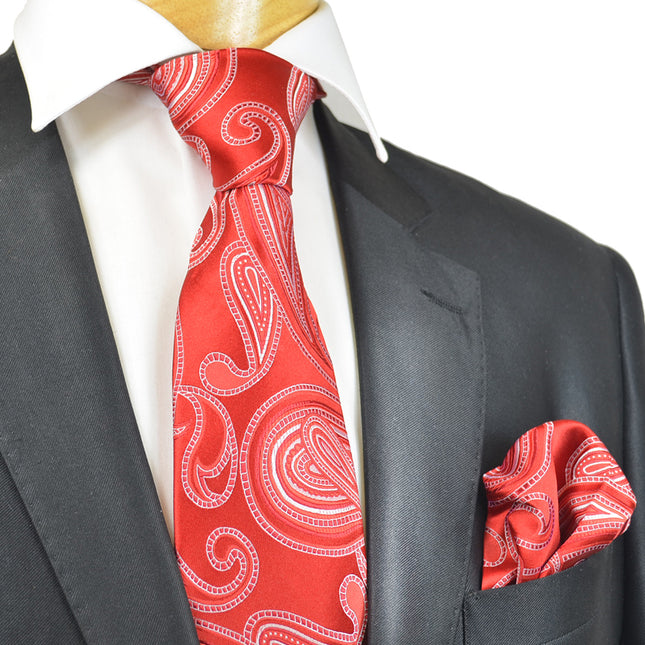 Ribbon Red Paisley Silk Tie and Pocket Square Paul Malone Ties - Paul Malone.com