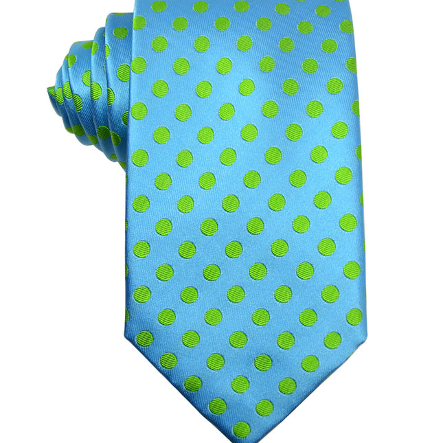 Angel Blue and Green Polka Dot Silk Tie and Pocket Square Paul Malone Ties - Paul Malone.com
