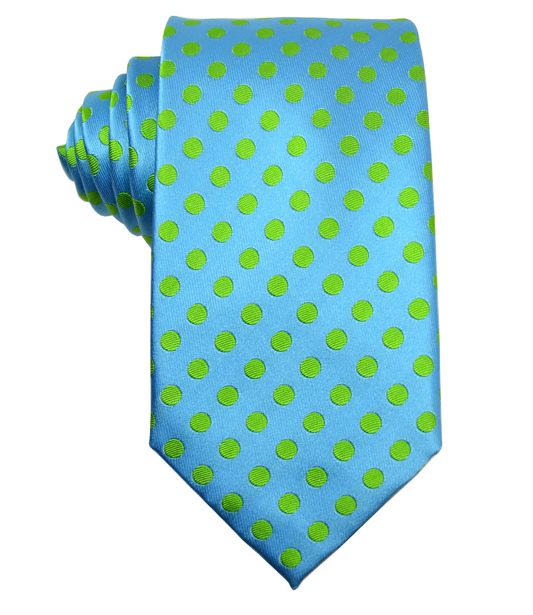 Angel Blue and Green Polka Dot Silk Tie and Pocket Square | Paul Malone