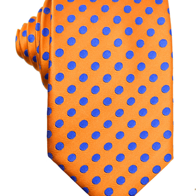 Orange and Blue Polka Dot Silk Tie and Pocket Square Paul Malone Ties - Paul Malone.com