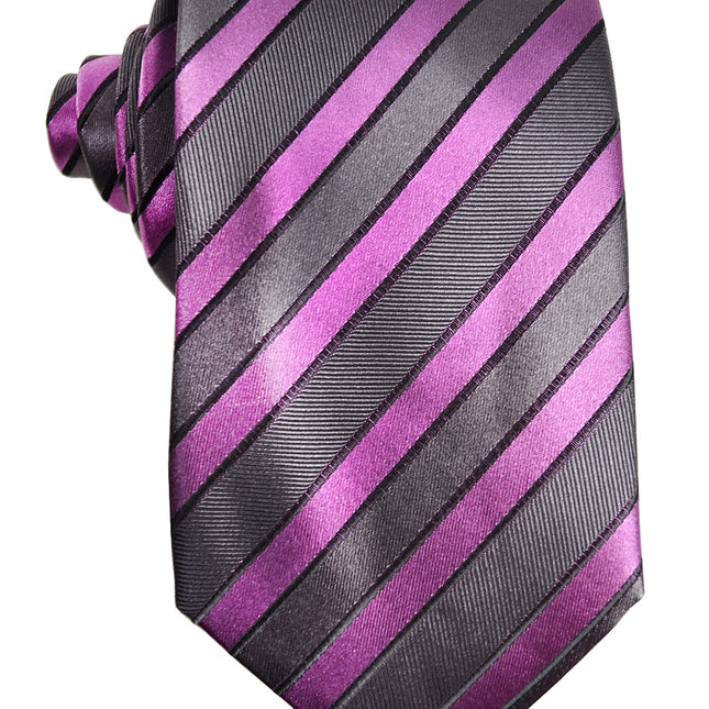 Gray and Lilac Striped Silk Tie and Pocket Square Paul Malone Ties - Paul Malone.com