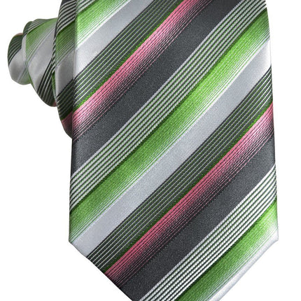Green and Pink Striped Silk Tie and Pocket Square Paul Malone Ties - Paul Malone.com