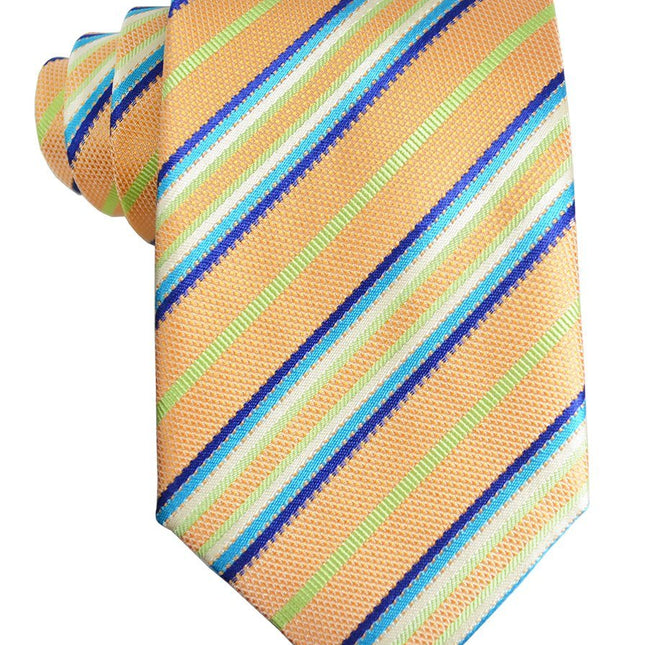 Peach Cobbler Striped Silk Tie and Pocket Square Paul Malone Ties - Paul Malone.com