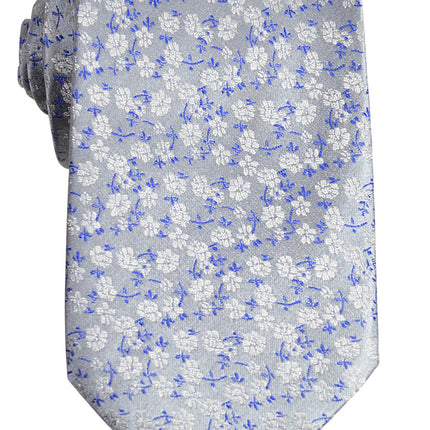 Grey and Blue Floral Silk Necktie Paul Malone Ties - Paul Malone.com