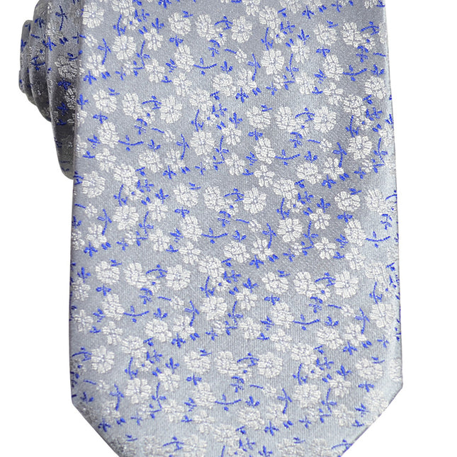Grey and Blue Floral Silk Necktie Paul Malone Ties - Paul Malone.com