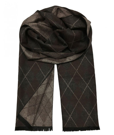 Patterned Brown and Grey Wool Felt Scarf Paul Malone Scarves - Paul Malone.com