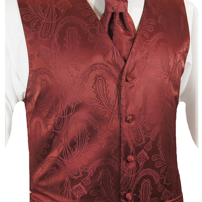 Burgundy Paisley Tuxedo Vest Set Paul Malone Vest - Paul Malone.com