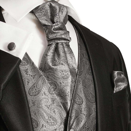 Silver Gray Paisley Tuxedo Vest Set Paul Malone Vest - Paul Malone.com