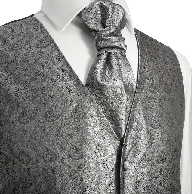 Silver Gray Paisley Tuxedo Vest Set Paul Malone Vest - Paul Malone.com