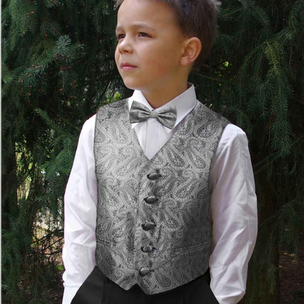Grey Paisley Boys Tuxedo Vest Set Paul Malone Vest - Paul Malone.com