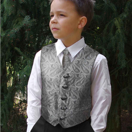 Grey Paisley Boys Tuxedo Vest Set Paul Malone Vest - Paul Malone.com