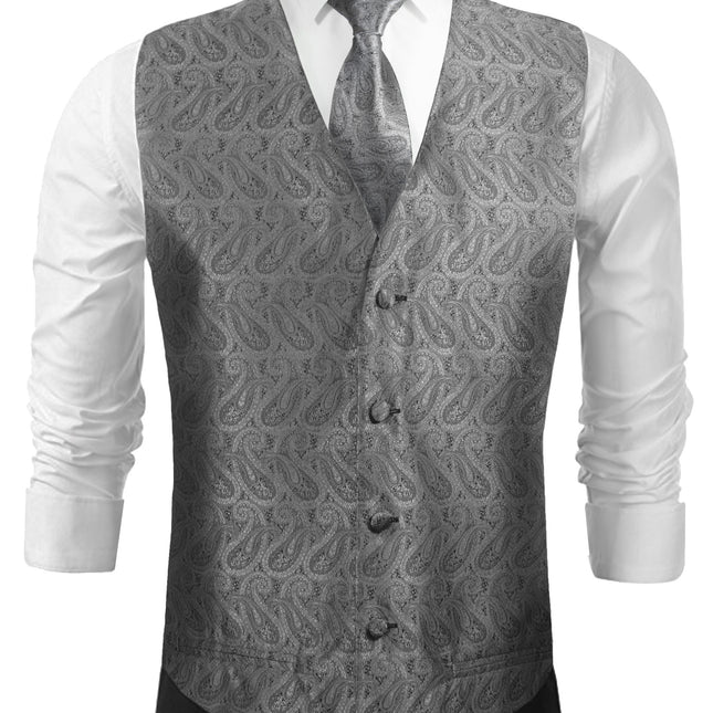 Silver Gray Paisley Tuxedo Vest Set Paul Malone Vest - Paul Malone.com