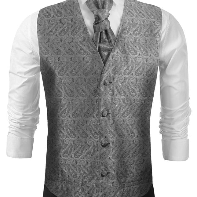 Silver Gray Paisley Tuxedo Vest Set Paul Malone Vest - Paul Malone.com